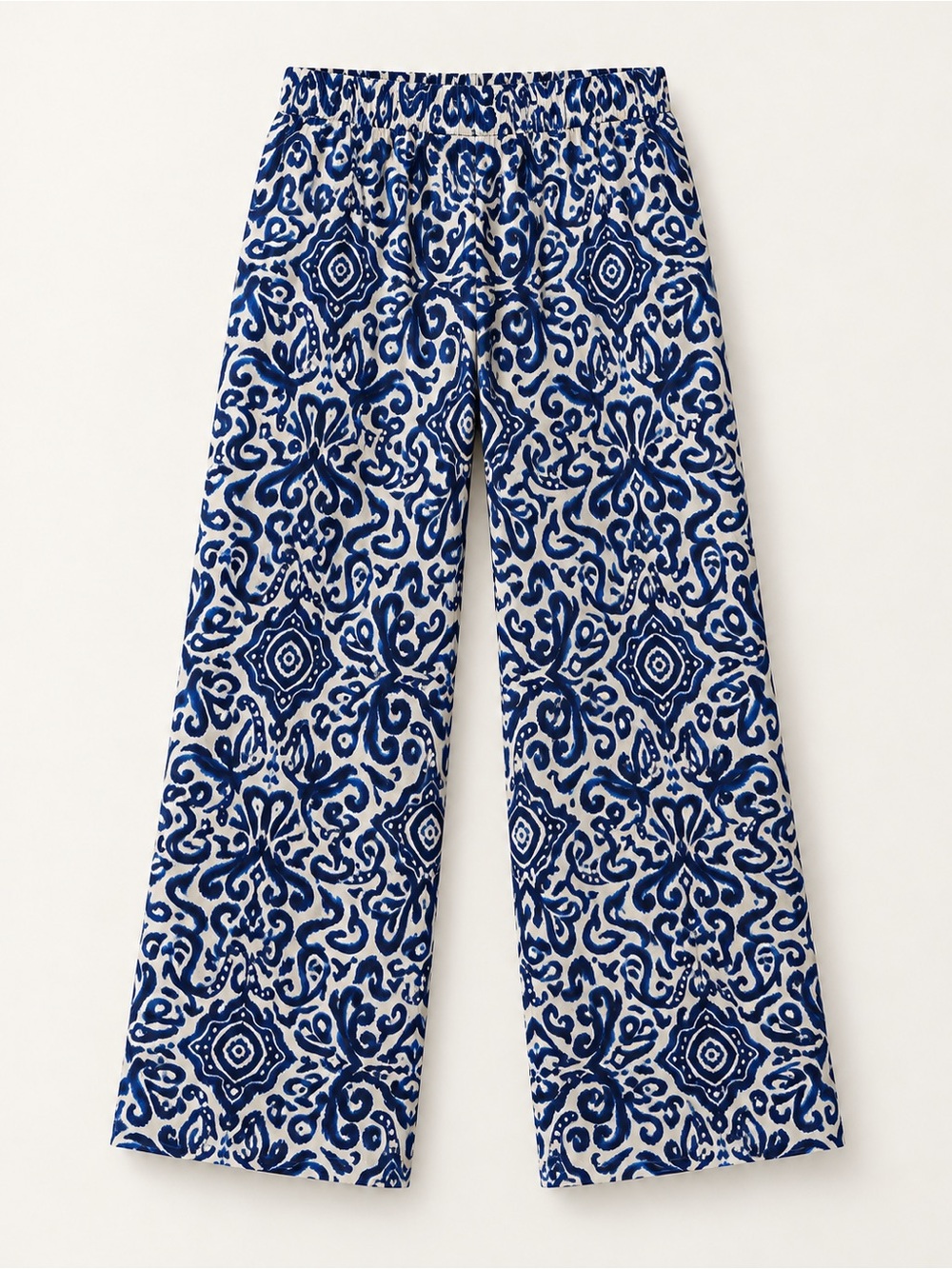 Zara Blue and White Ikat-Style Wide-Leg Pants